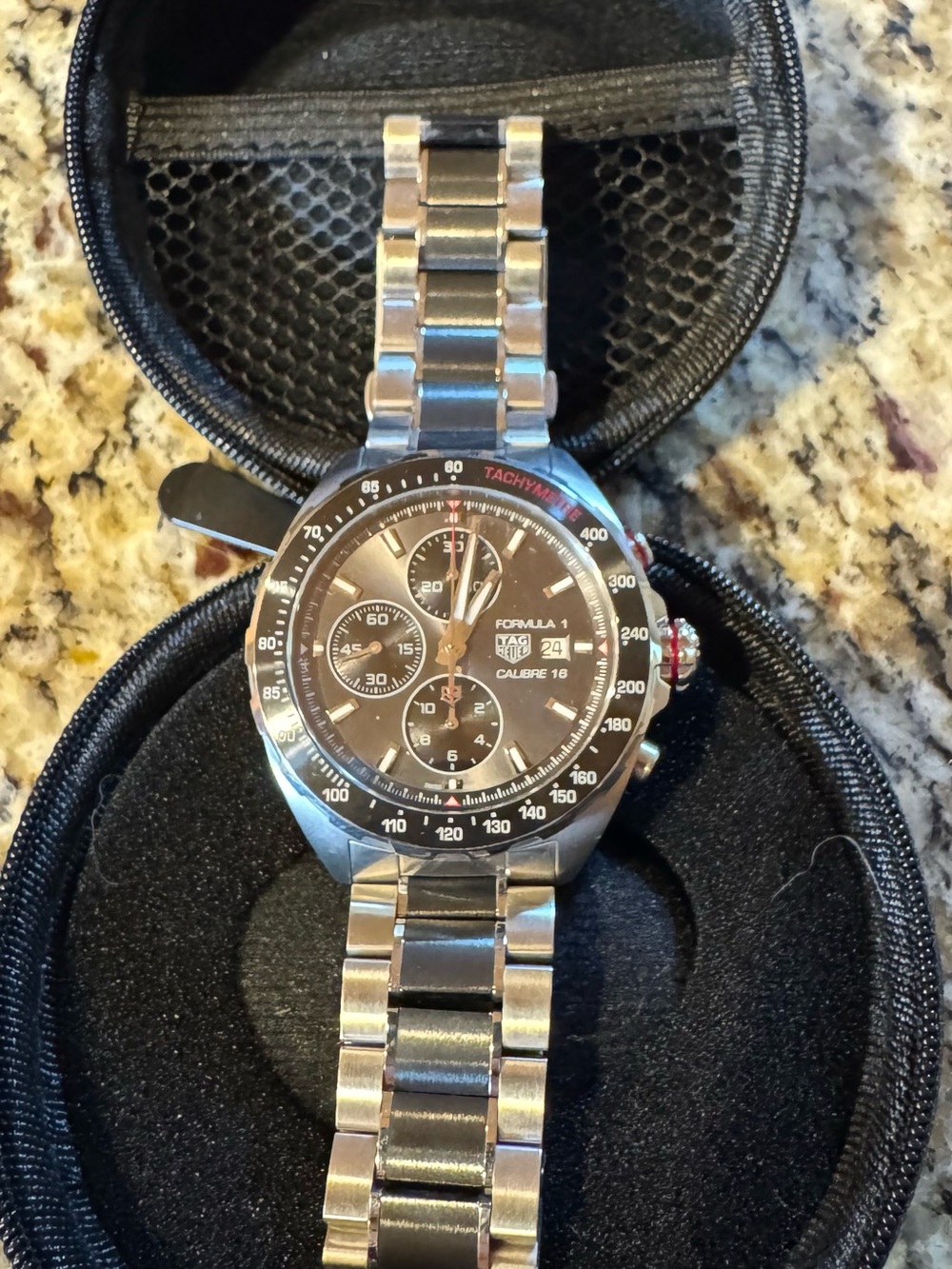 Tag Heuer Silver and Black Men's Toiletry/Watch Travel Case with Metal Bracelet